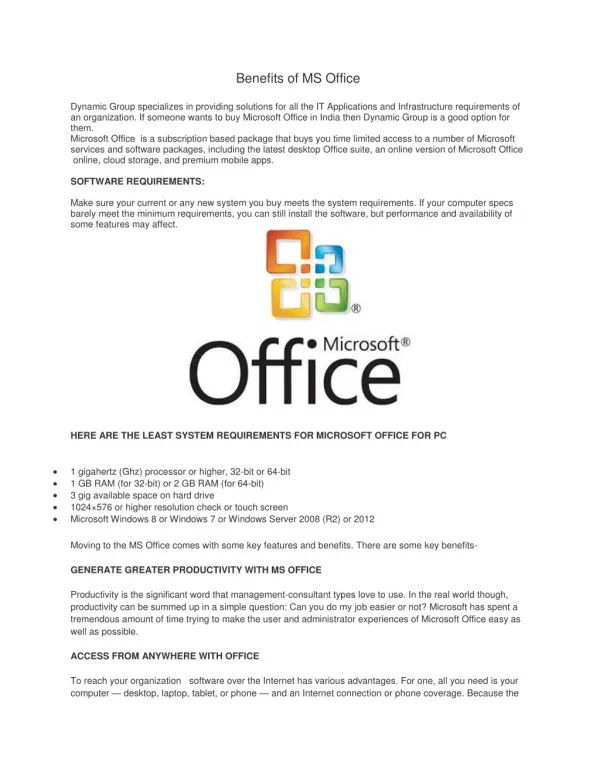 Benefits of MS Office