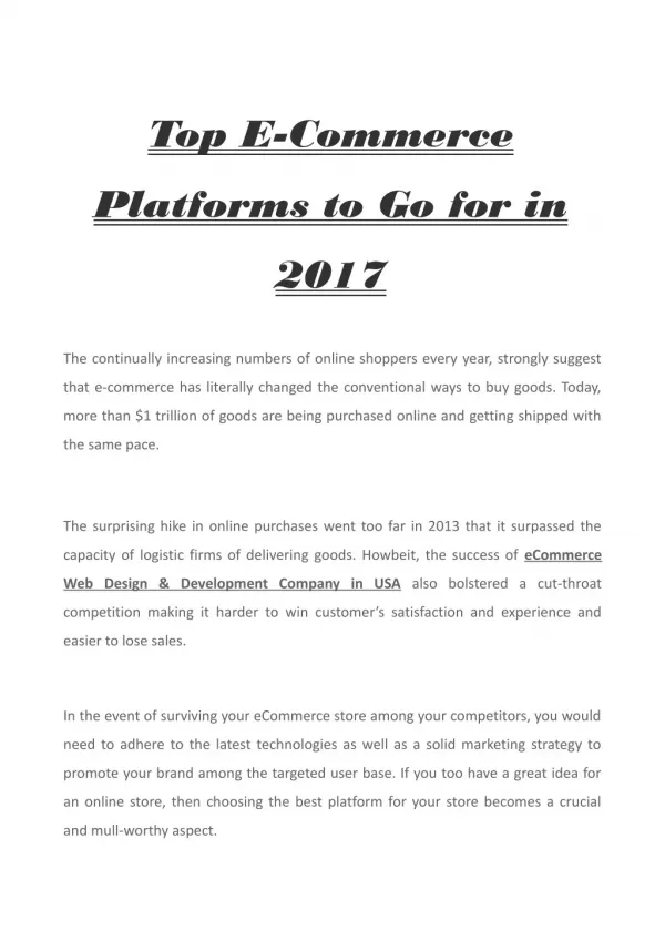 Top E-Commerce Platforms to Go for in 2017