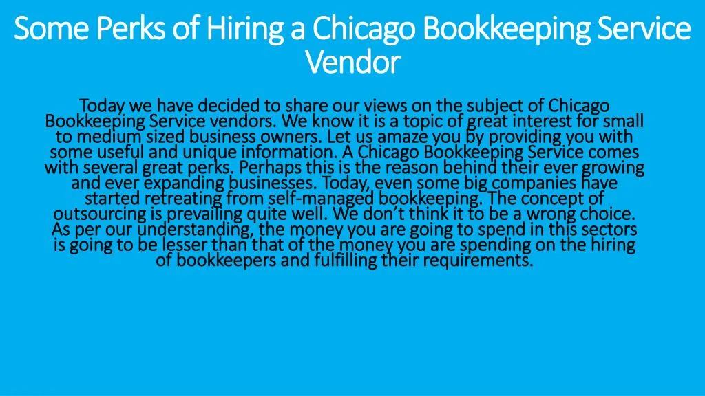 some perks of hiring a chicago bookkeeping service vendor