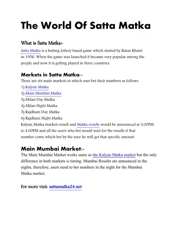 The World Of Satta Matka