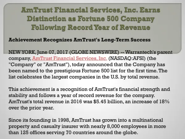 Am trust financial services, inc. earns distinction as fortune 500 company following record year of revenue