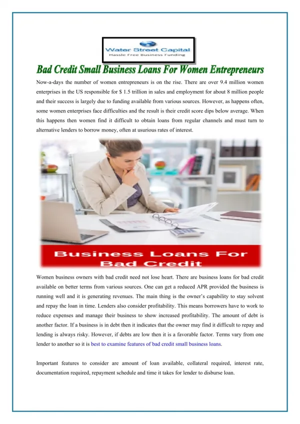 Bad Credit Small Business Loans For Women Entrepreneurs