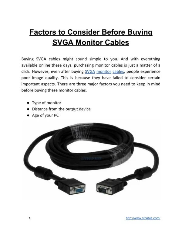 Factors to Consider Before Buying SVGA Monitor Cables