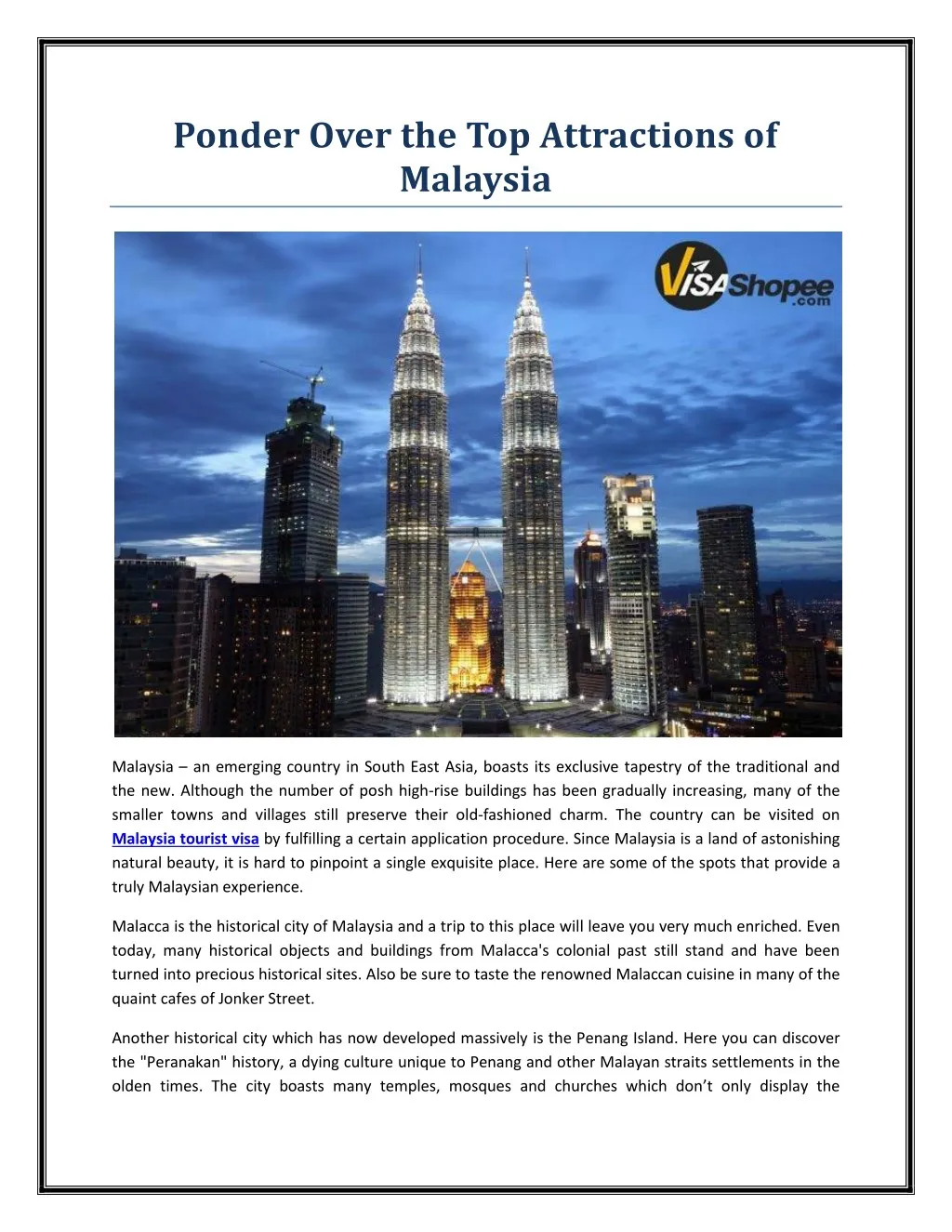 ponder over the top attractions of malaysia
