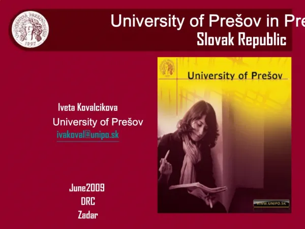 University of Pre ov in Pre ov Slovak Republic