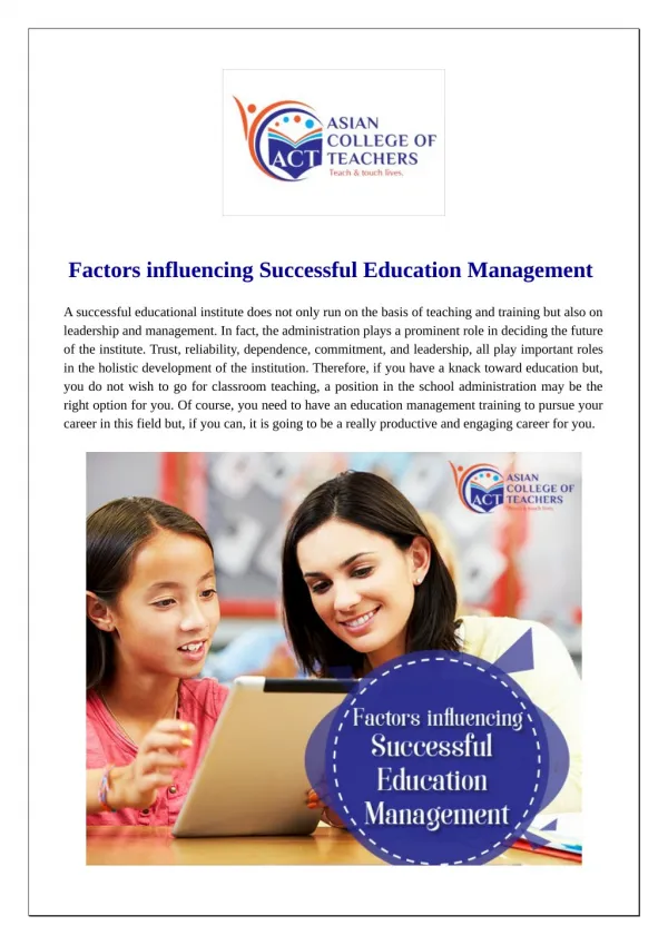 Factors Influencing Successful Education Management
