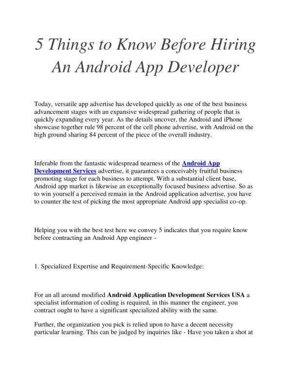 5 Things to Know Before Hiring An Android App Developer