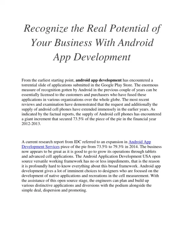 Recognize the Real Potential of Your Business With Android App Development