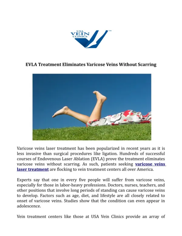 EVLA Treatment Eliminates Varicose Veins Without Scarring
