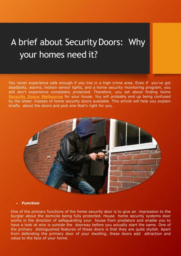 A brief about Security Doors: Why your homes need it?