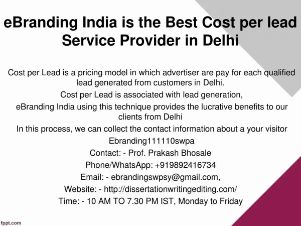 eBranding India is the Best Cost per lead Service Provider in Delhi