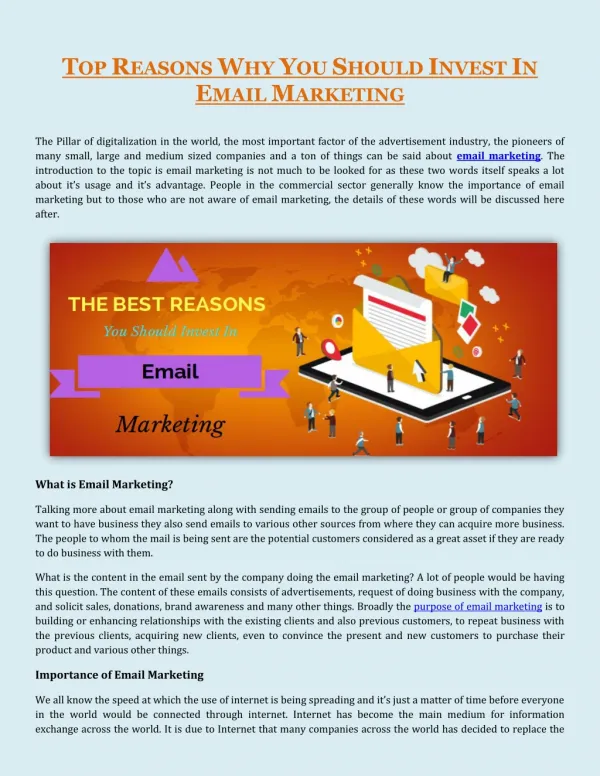 Need of Email Marketing Gives You a Reason of Investment