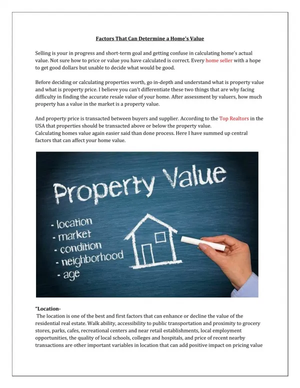 Factors That Can Determine a Homes Value
