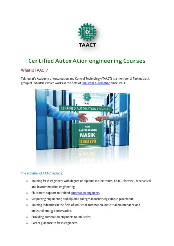 Certified automation engineering courses