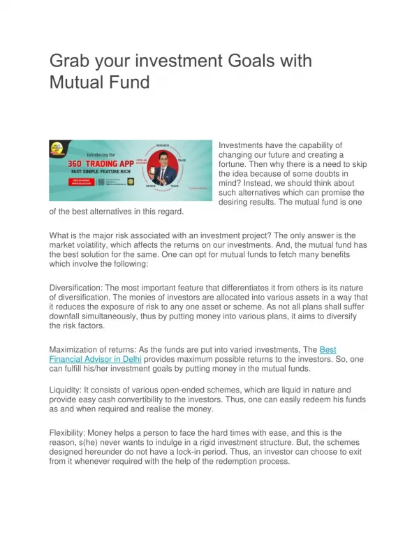 Grab your investment Goals with Mutual Fund