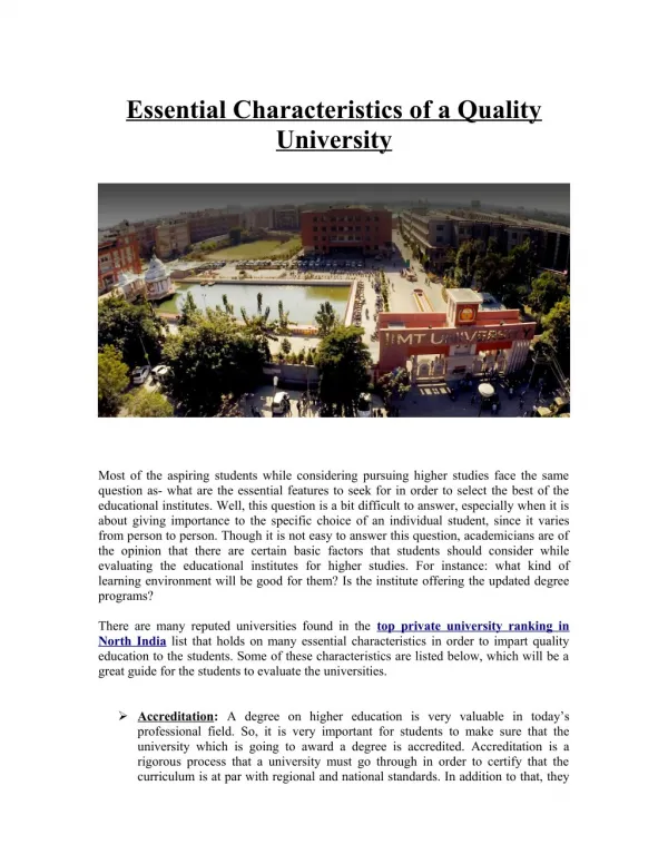 Essential Characteristics of a Quality University
