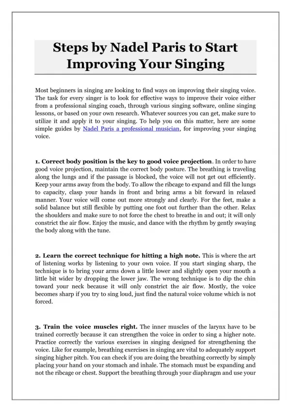 Steps by Nadel Paris to Start Improving Your Singing