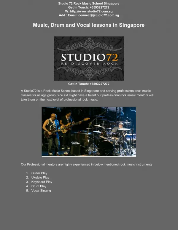 Professional Rock Music School In Singapore
