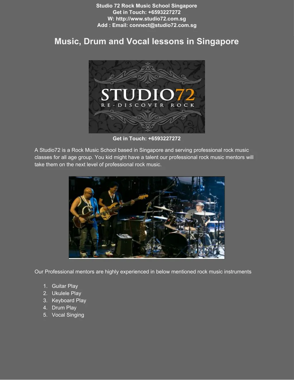 studio 72 rock music school singapore
