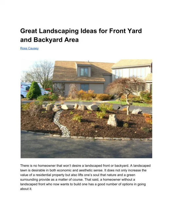 Great Landscaping Ideas for Front Yard and Backyard Area