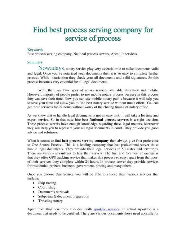 Find best process serving company for service of process