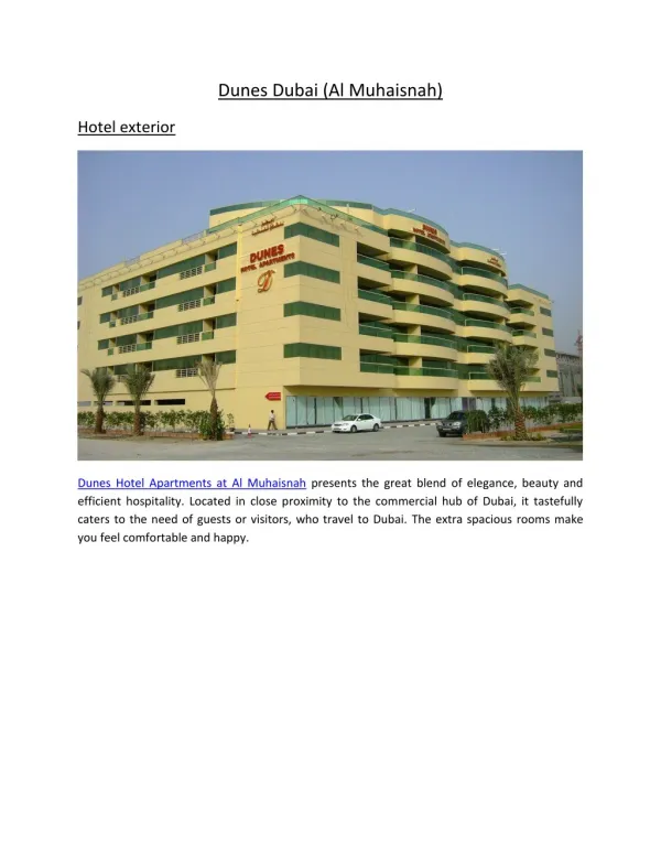 Dunes Hotel Apartments, Al Muhaisnah