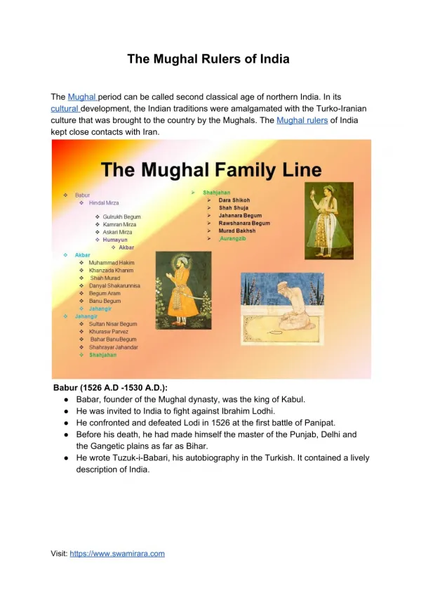 Family Tree of Mughal Rulers of India