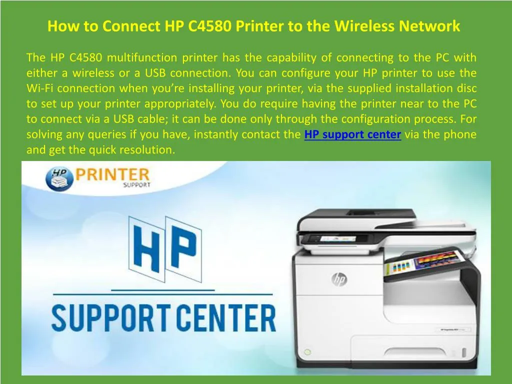 how to connect hp c4580 printer to the wireless