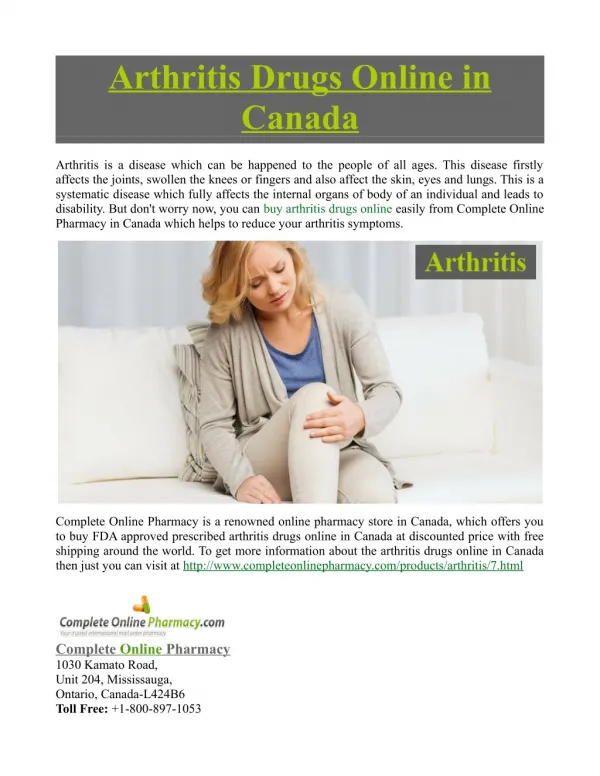 Arthritis Drugs Online in Canada