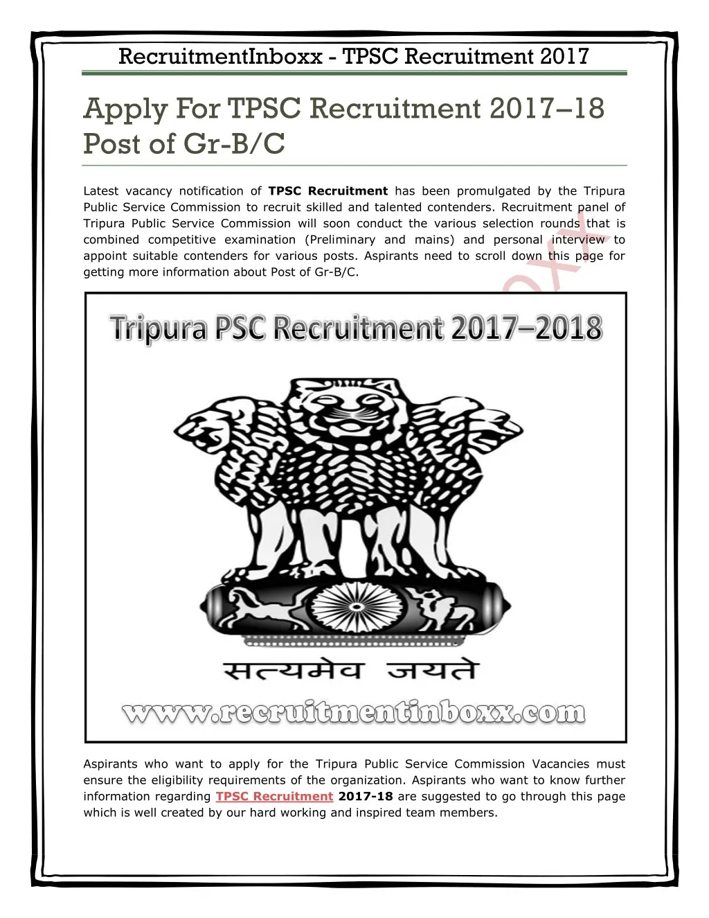 recruitmentinboxx tpsc recruitment 2017