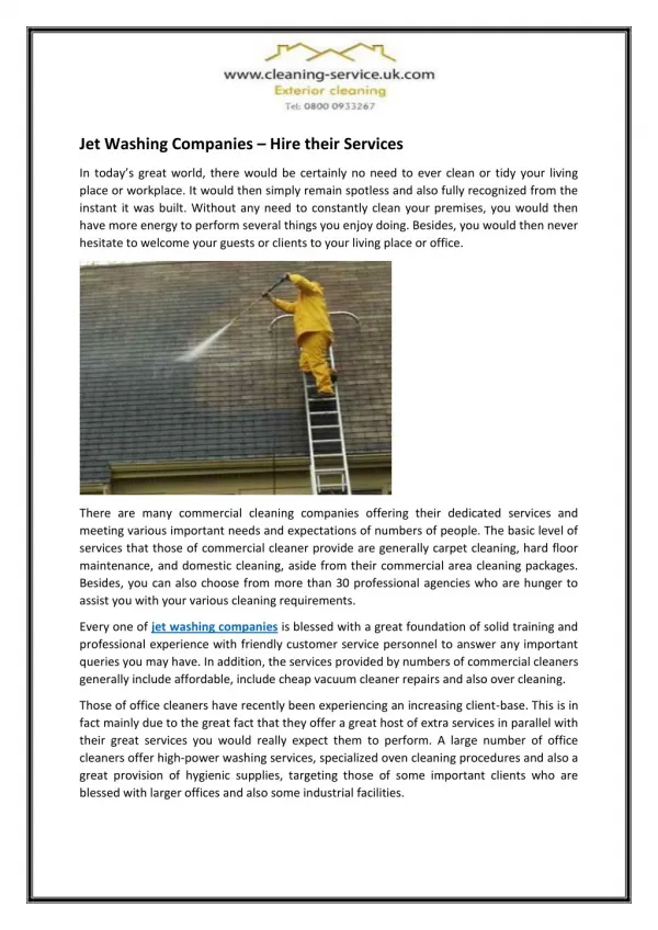 Jet Washing Companies – Hire their Services