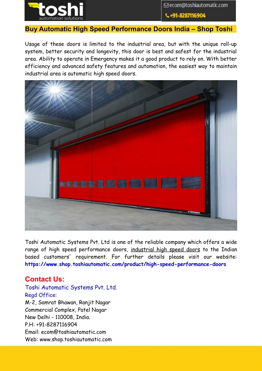 buy automatic high speed performance doors india