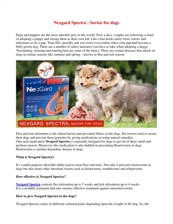 Nexgard Spectra For Dogs - Nexgard Flea, Tick, Heartworm and Intestinal Worm Control