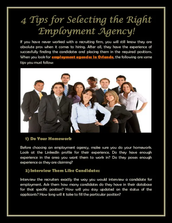 4 Tips for Selecting the Right Employment Agency!