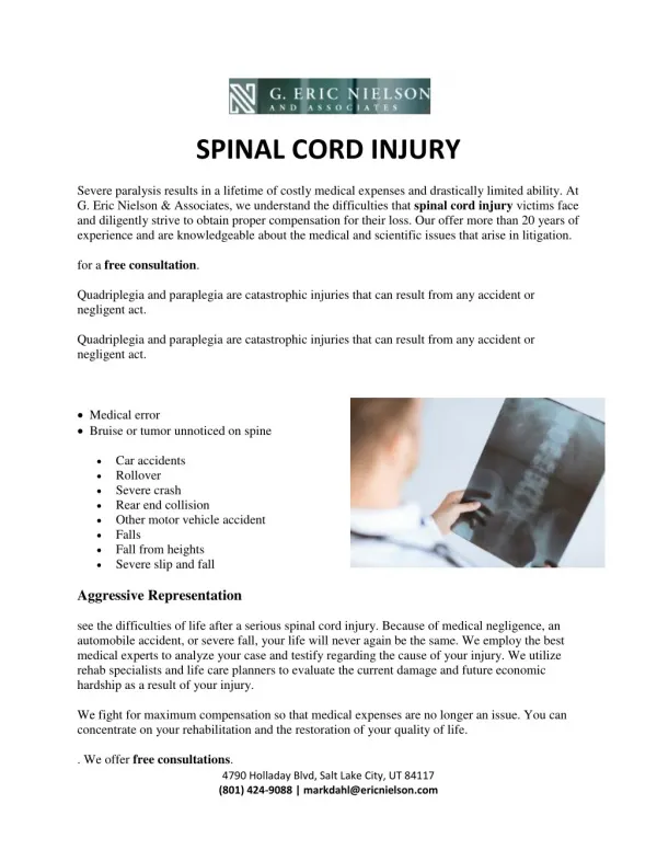 Spinal Cord Injury Malpractice Lawyers - G Ericnielson and Associates