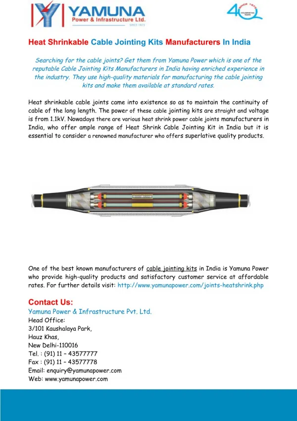 Heat Shrinkable Cable Jointing Kits Manufacturers In India