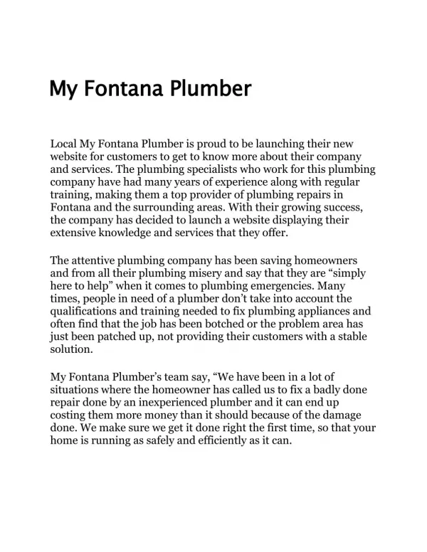 Affordable Plumbing Services - My Fontana Plumber