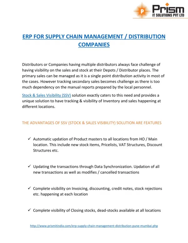A PDF about ERP FOR SUPPLY CHAIN MANAGEMENT / DISTRIBUTION COMPANIES