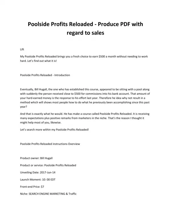 Poolside Profits Reloaded - Produce PDF with regard to sales