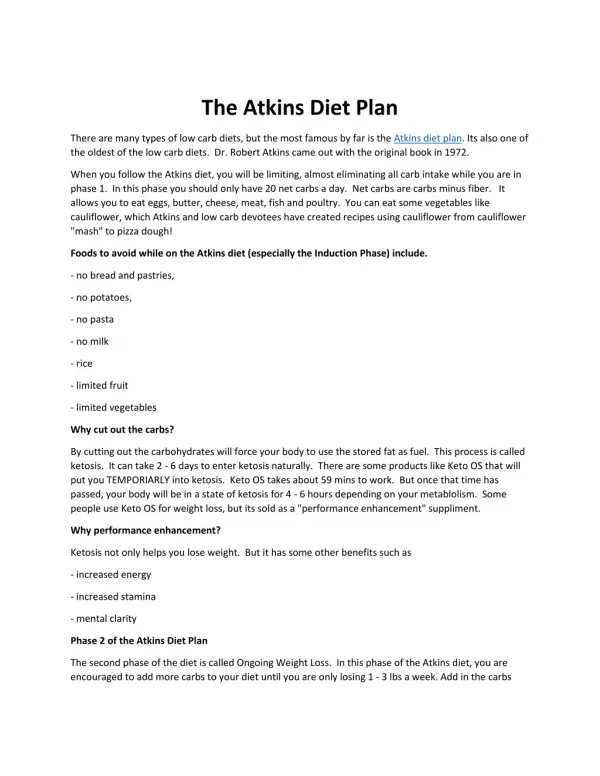 The Atkins Diet Plan