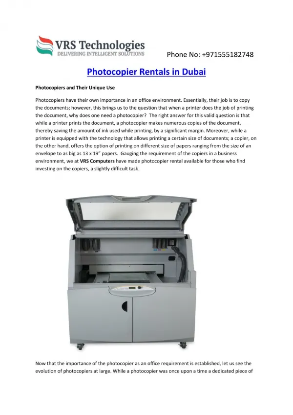Printer and Photocopier Lease in Dubai from VRS Technologies