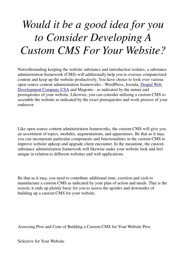 Would it be a good idea for you to Consider Developing A Custom CMS For Your Website?
