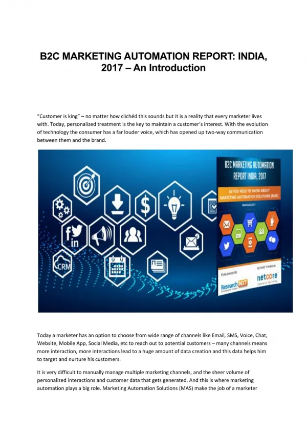 B2C Marketing Automation Report: India, 2017- Get your Copy