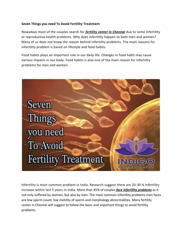 Things To Avoid Fertility Treatment
