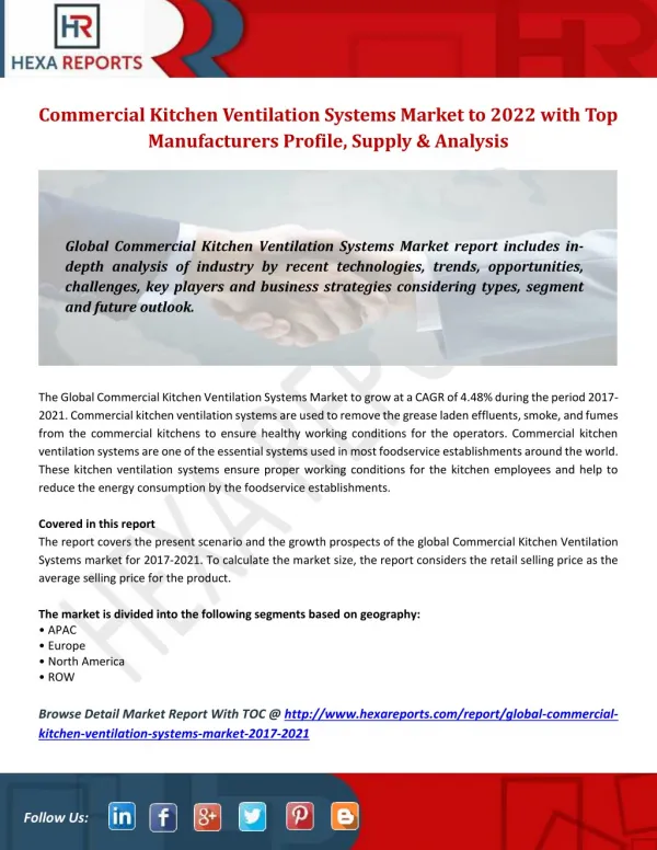 Commercial Kitchen Ventilation Systems Market to 2021 with Top Manufacturers Profile, Supply & Analysis