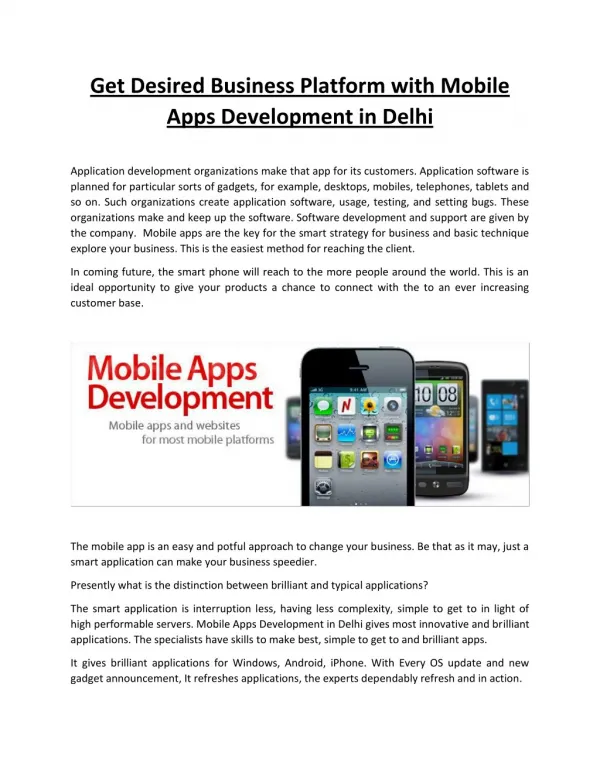 Get Desired Business Platform with Mobile Apps Development in Delhi Application