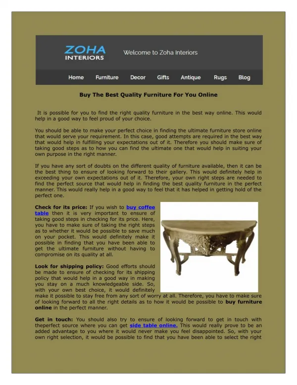 Zoho Interiors is one of the best furniture provider for bed side tables.