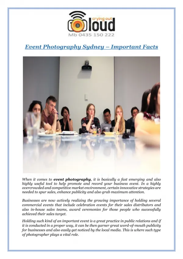 Event Photography Sydney – Important Facts
