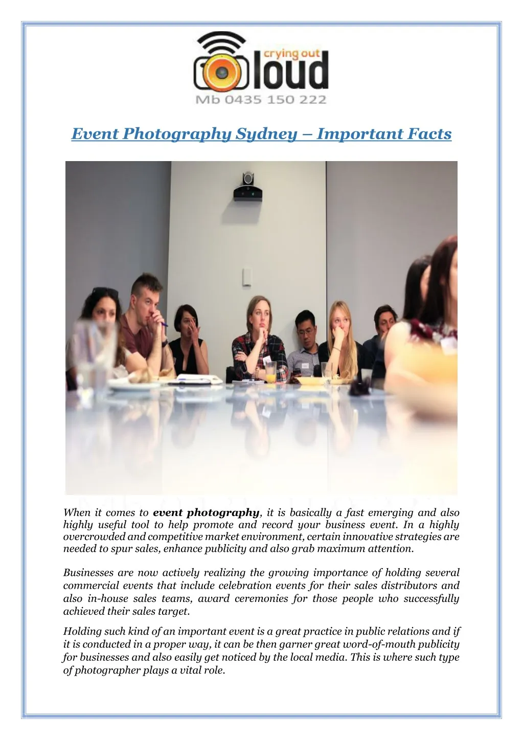event photography sydney important facts