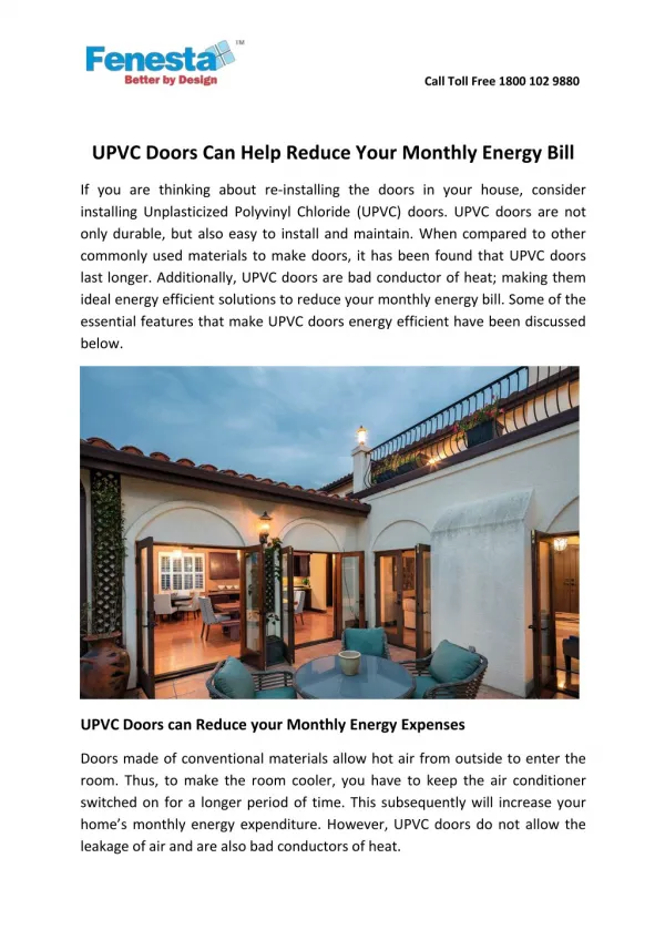 UPVC Doors Can Help Reduce Your Monthly Energy Bill